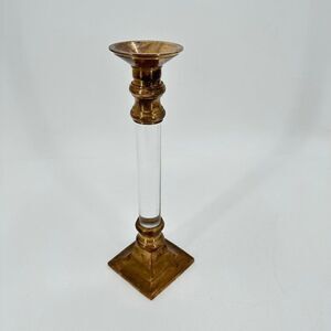 Vintage Brass & Lucite Candlestick Candle Holder 10" Square Base Party Wedding